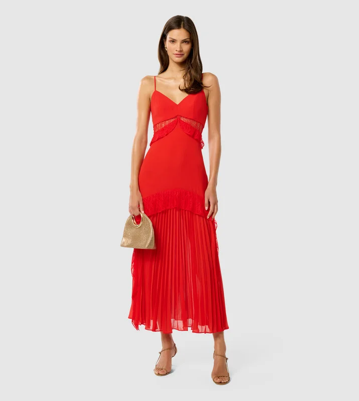 LARA Pleated Ruffle Midi Dress